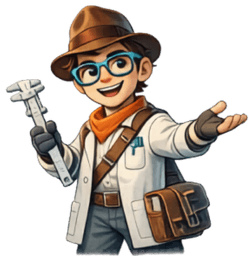MET in his Field Guide pose — pointing forward with confidence, caliper in hand