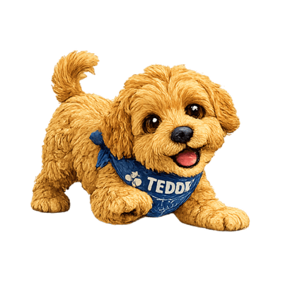 Teddy in his explorer pose, curious and ready to discover